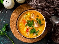 Рибена чорба / супа от глави от сьомга, картофи, моркови и целина